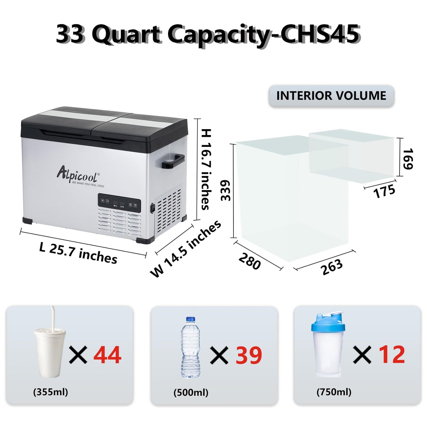 Alpicool CHS45 Dual Temperature Control 12 Volt Refrigerator 33 Quart Portable Car Fridge Freezer (-4°F~68°F) for Truck,RV,Camping and Travel