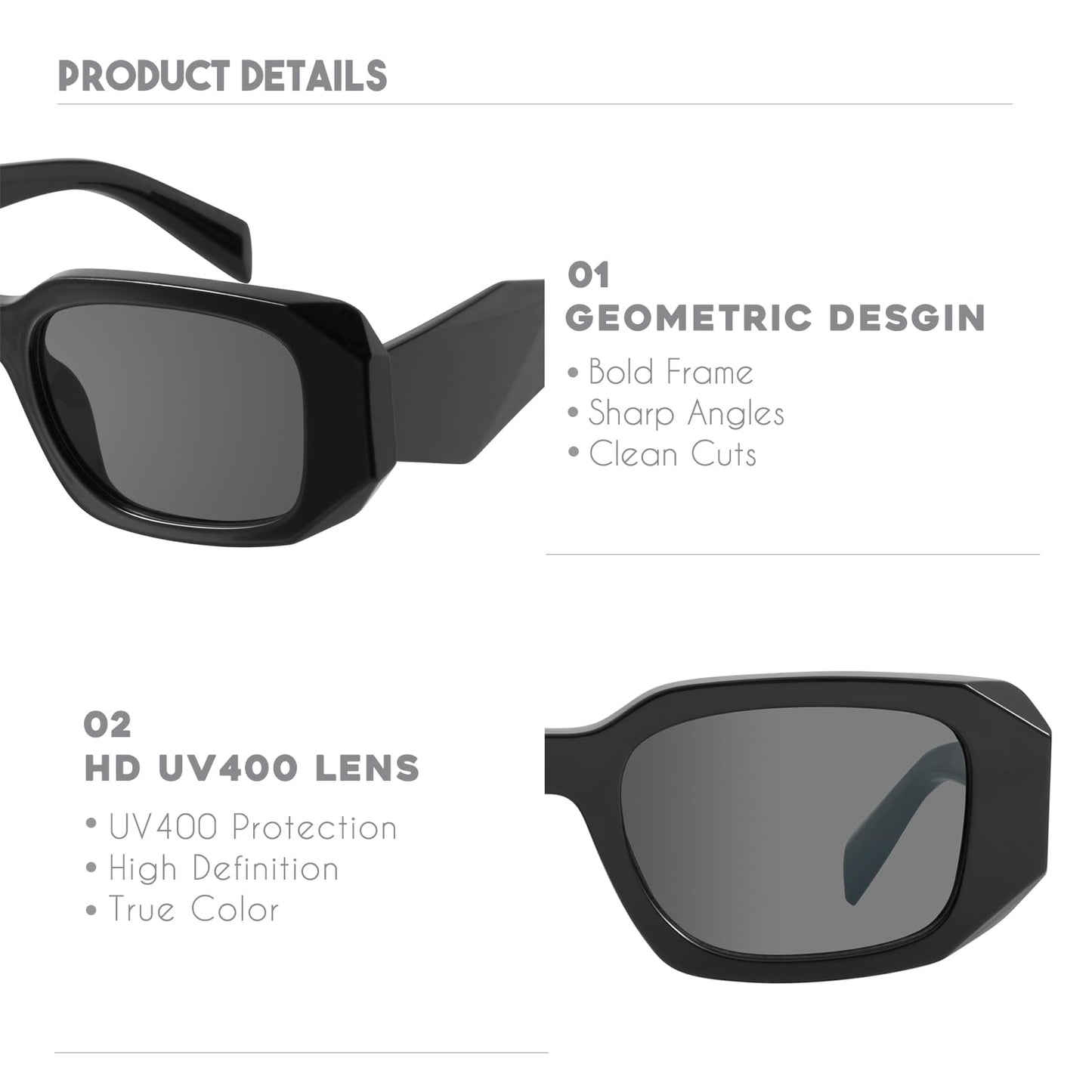 mosanana Trendy Rectangle Sunglasses for Women Men Black Tortoise Shell Retro Fashion Cool 90s Cute Funky Stylish Chunky 2 Pack Goulding