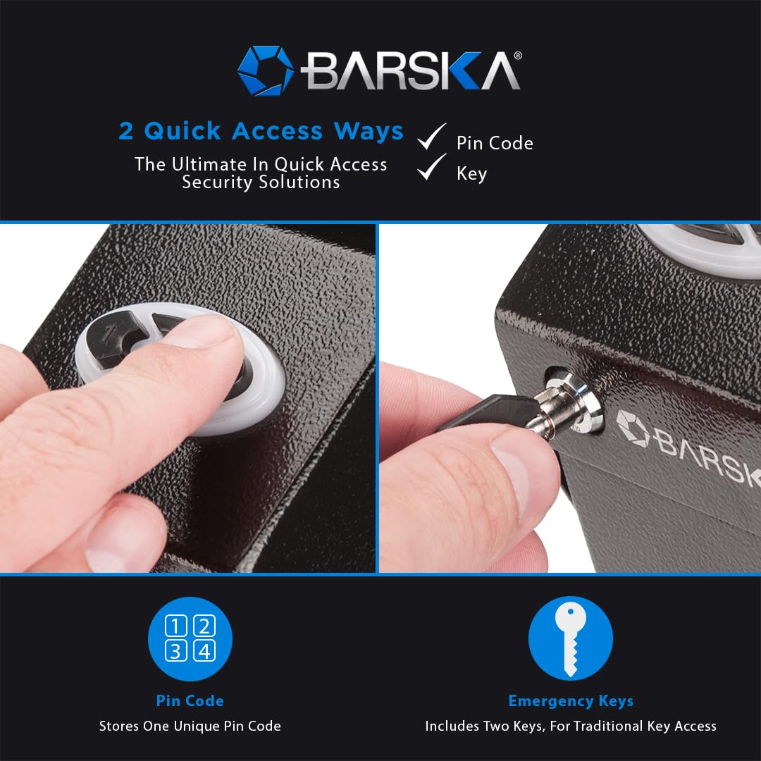 Barska AX13094 Quick Access Keypad Handgun Desk Safe, Black, Exterior Dimensions: 3" x 7.5" x 13.5" (LxWxH)