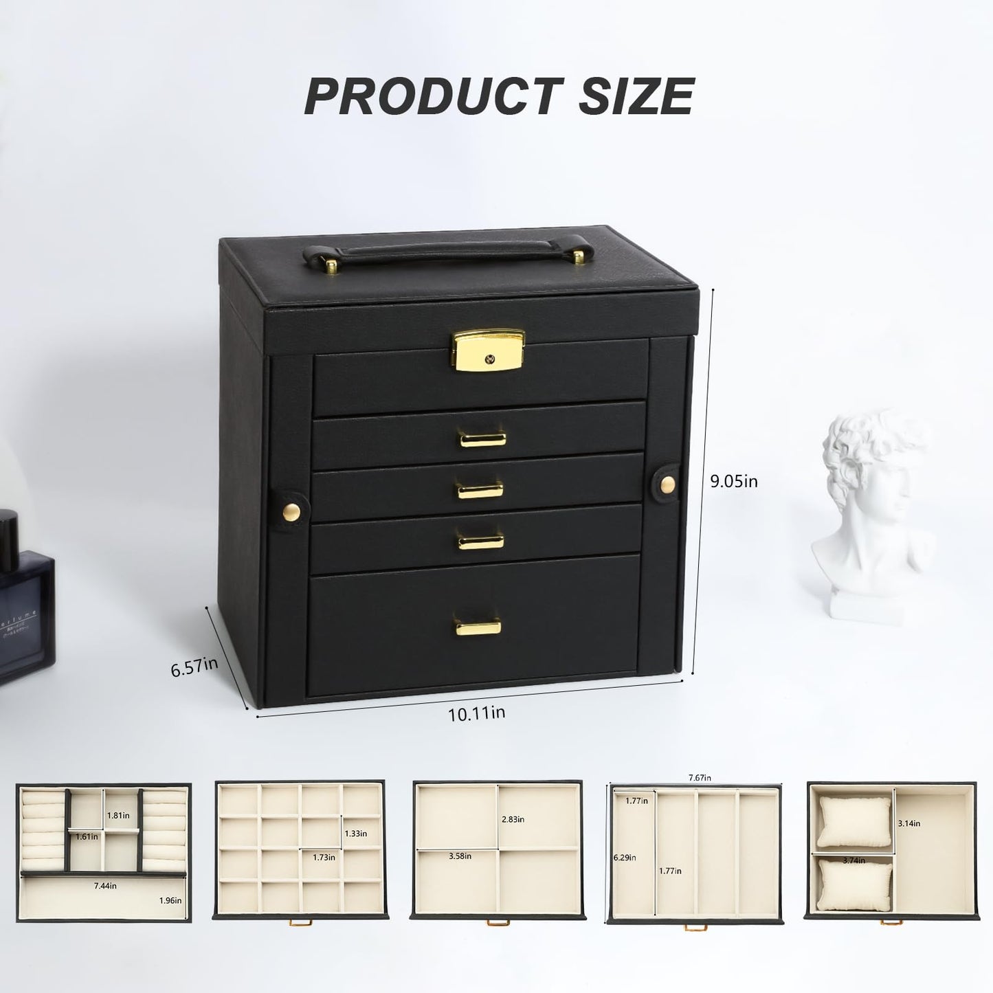 V-LAFUY Large Jewelry Organizers and Storage, Jewelry Box for Women 5 Layers Jewelry Organizer, Large Jewelry Boxes & Organizers for Women, Black
