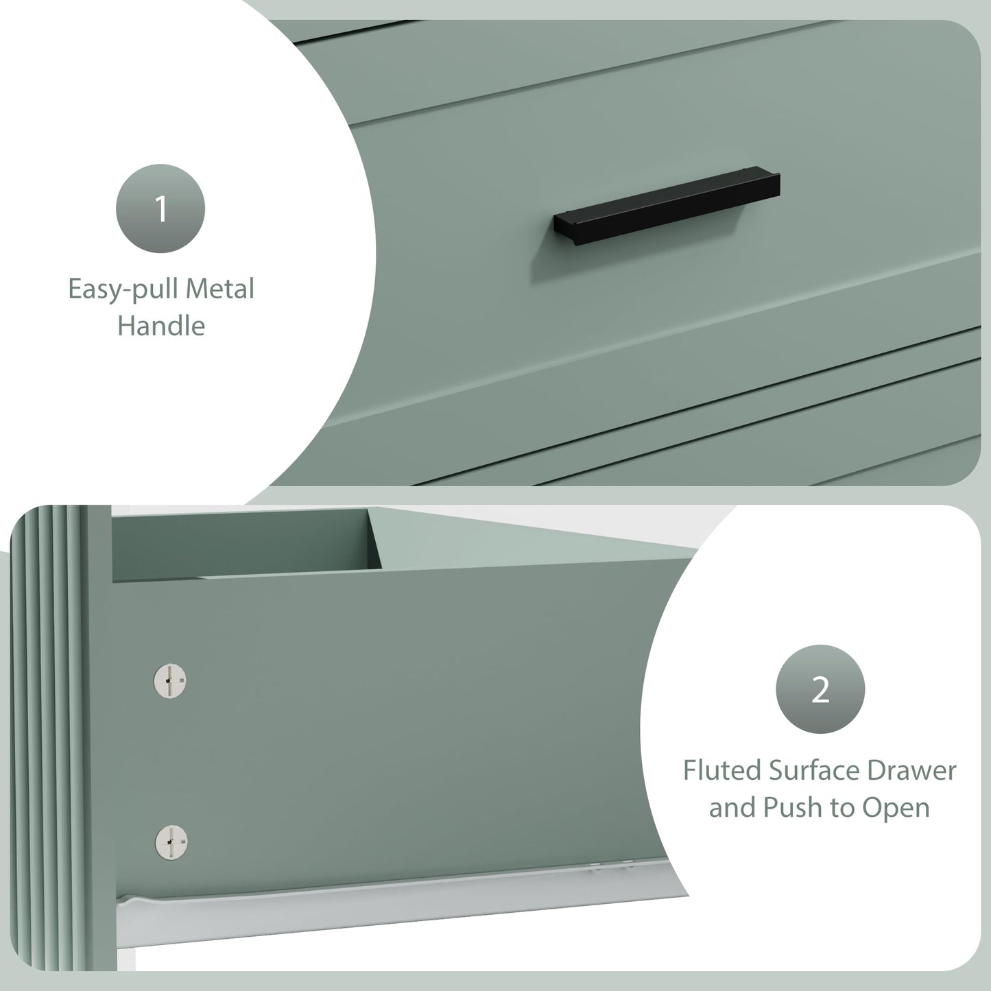 UEV Fluted Dresser for Bedroom with 7 Drawers, 47" Modern Chest of Drawers with Metal Handle, Wood TV Stand, Closet Storage Organizer for Living Room, Hallway, Green