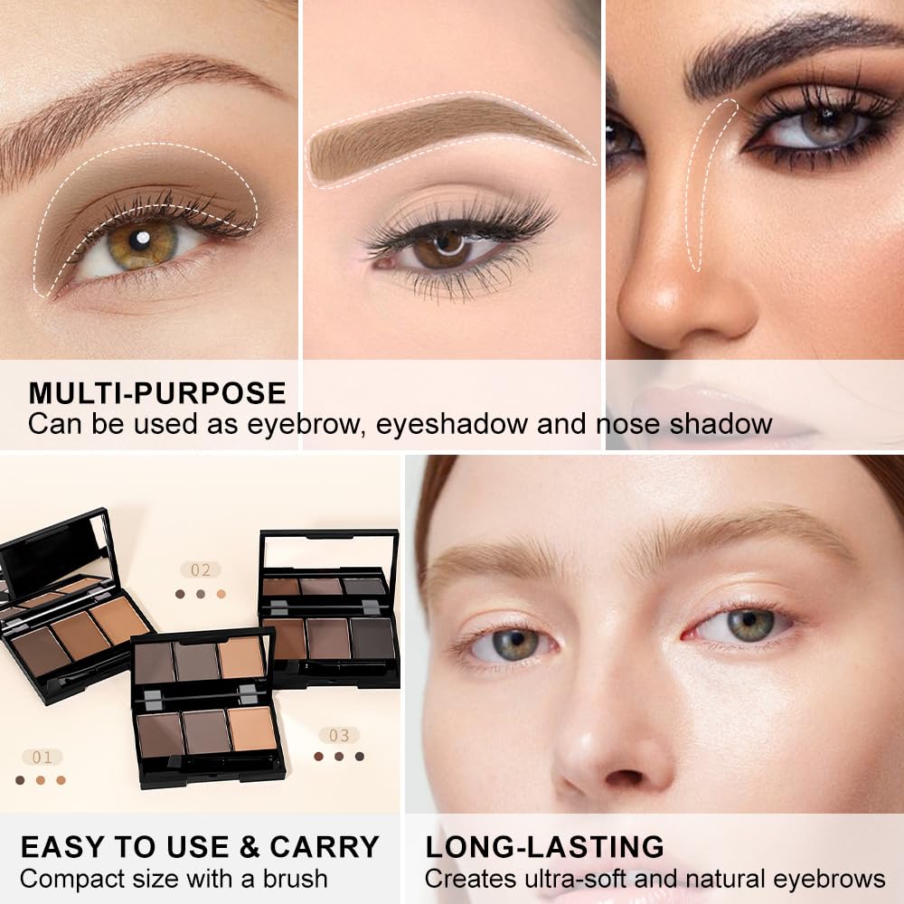 Eyebrow Powder Dark Light Brown Grey Kit,Eye Brow Powder for Women with Brow Brush,Long-Lasting Waterproof Three Colors Brow Fil