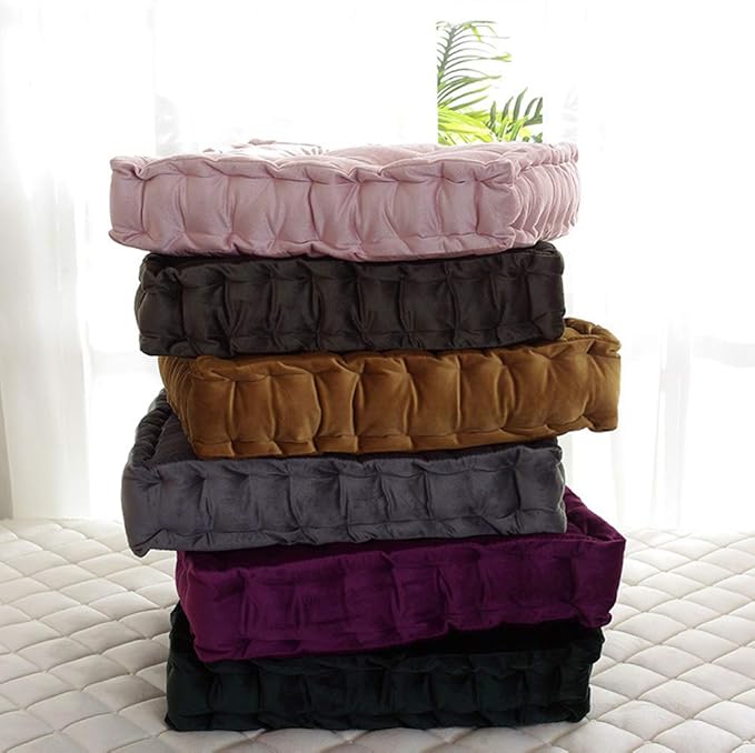 vctops Square Solid Color Velvet Seat Cushion with Handle Tufted Thicken Chair Pad Tatami Floor Pillow Cushion 16.5"x16.5"x4" Army Green
