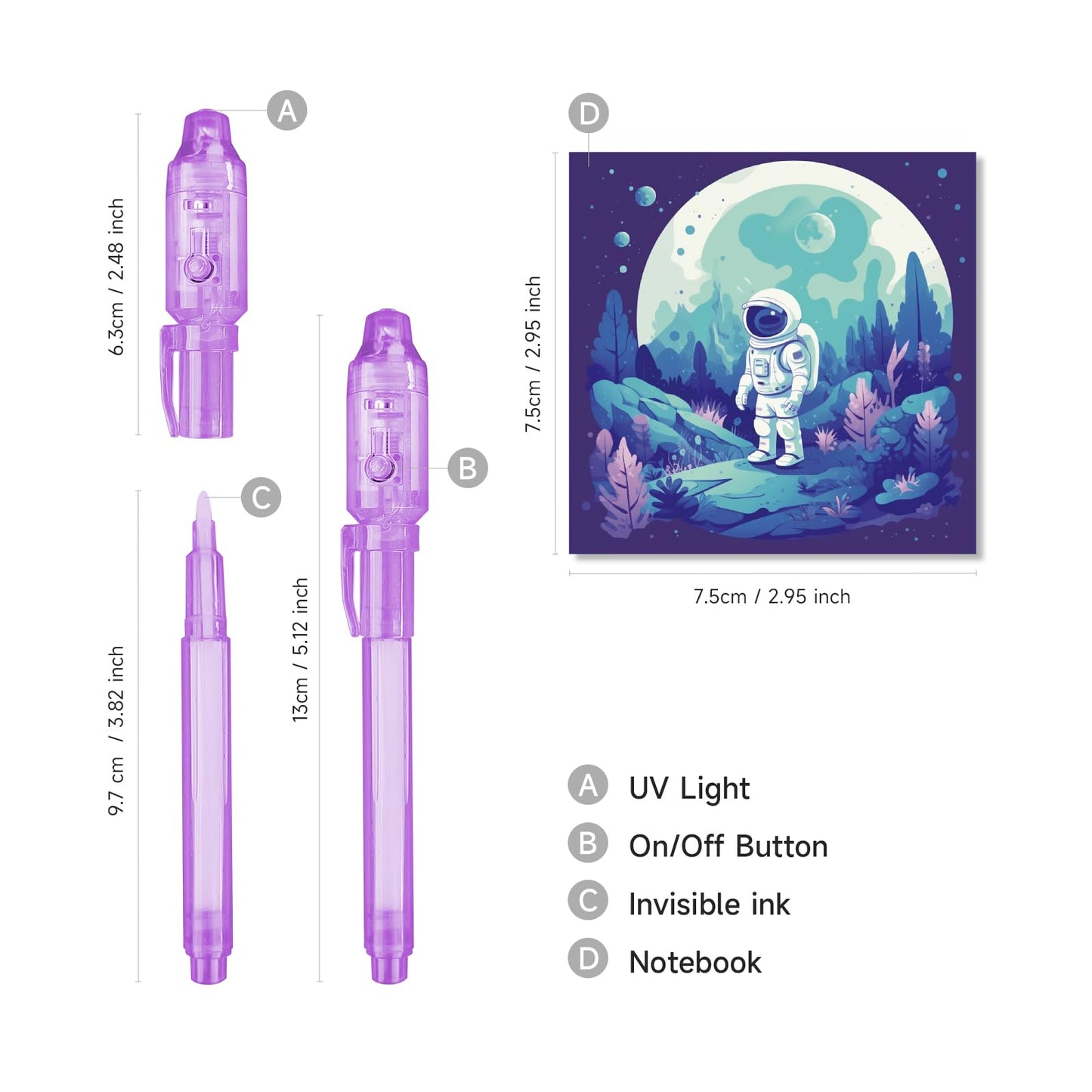 EODVICS Invisible Ink Pens 12 Pack with Notebook and UV Pen Light, Party Favors for Kids 8-12, Christmas Stocking Stuffers, Thanksgiving Halloween Goodie Bag Gifts