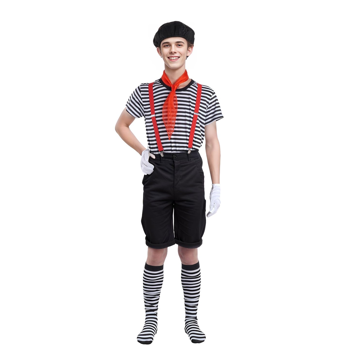 mifengda Woman Mime Costume Halloween Mime Costume Accessories Adult Men French Artist Costume French Artist Outfit Accessories for Halloween Dress Up Cosplay Party(Medium)