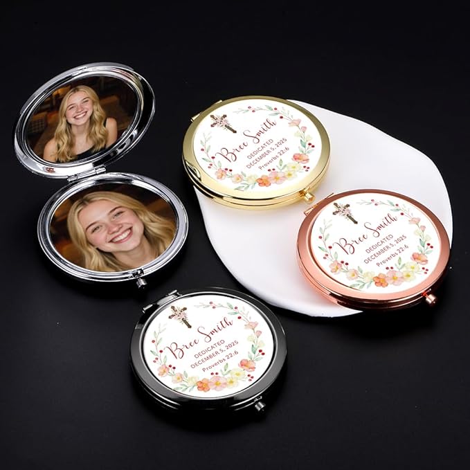 Eunigem Personalized Compact Flower Mirror for Women-Makeup Small Purse Mirror Custom Gift for Girls Women Christians (Flower Color-2)