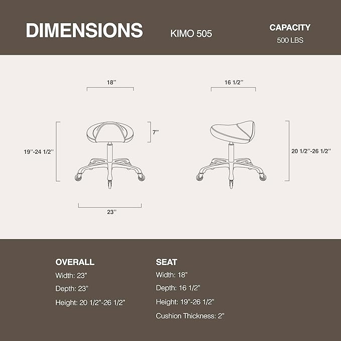 Heavy-Duty Ergonomic Pneumatic Swivel Rolling Saddle Stool with Extra Wide Seat for Hygienic Clinic Spa Massage Home and Office - 505 KIMO (Black)