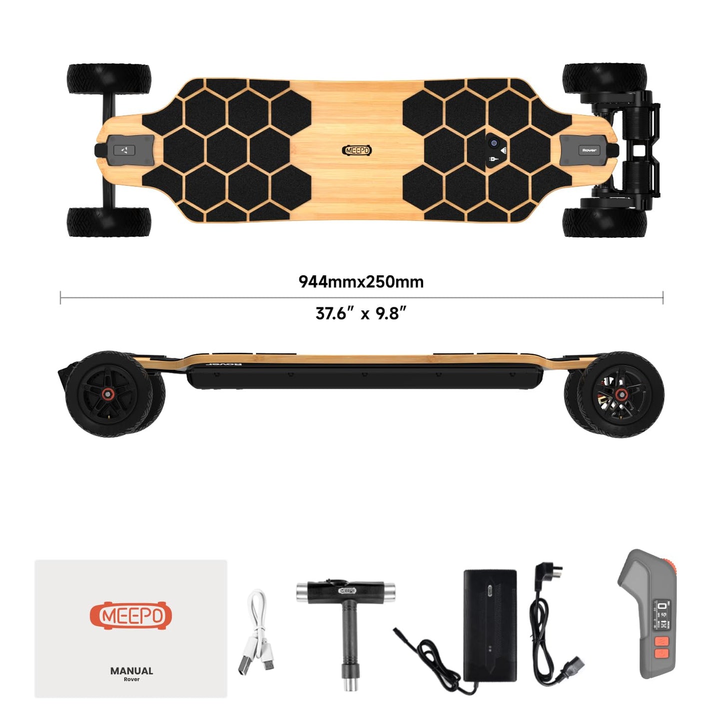 MEEPO Bamboo Series Off-Road All Terrain Electric Skateboard, Ultra-Long 20-31 Miles Range Mountain Board, Highest 28-32 MPH Top Speed, Professional for Adult Riders