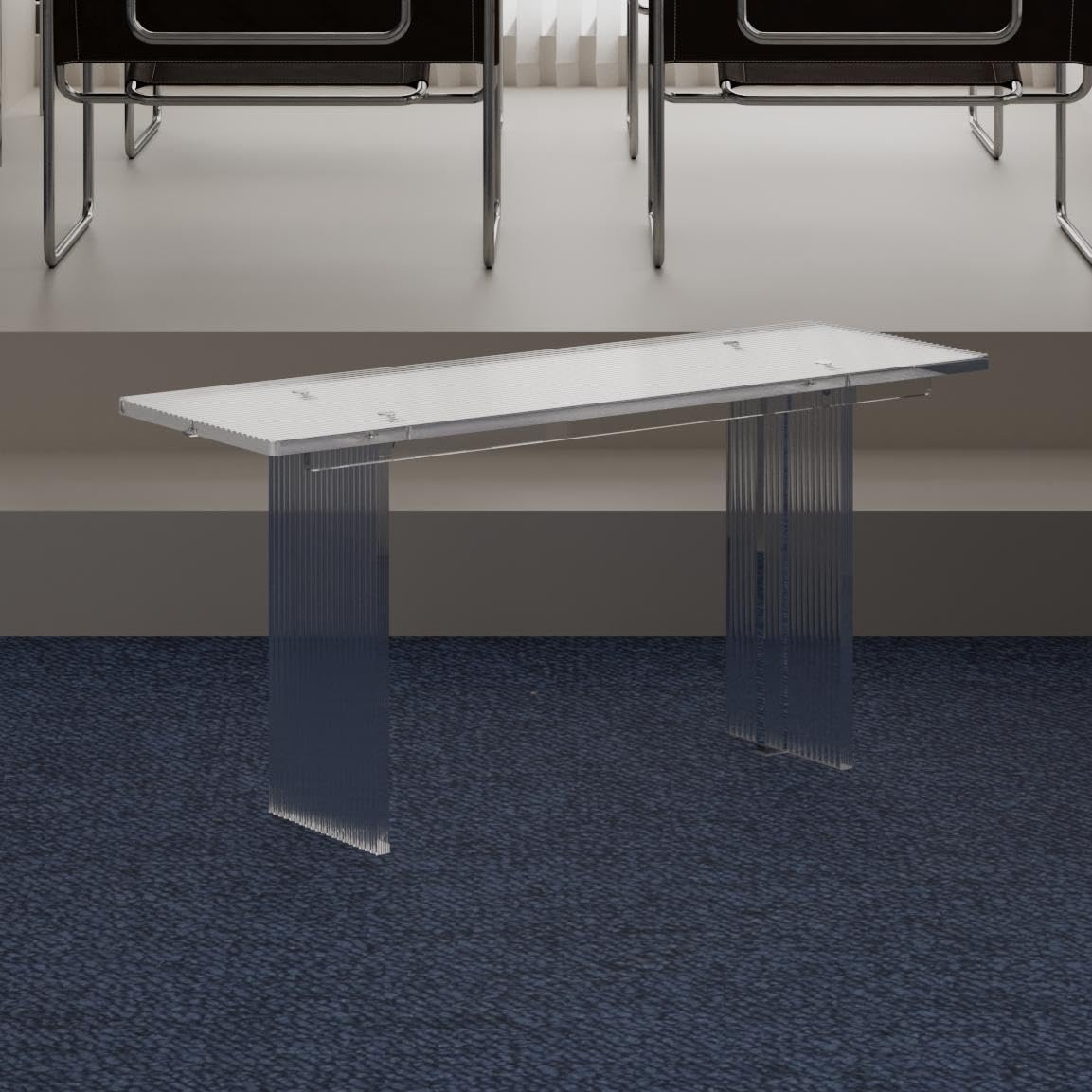 Sumerflos Fluted Textured Acrylic Bench - 35" Clear Entryway Bench for Bedroom, Hallway, Shoe Storage, Dining, Living Room, Hold Up to 350 LBS (Seat for 2 People), Modern T-Shape Legs, Easy Assembly