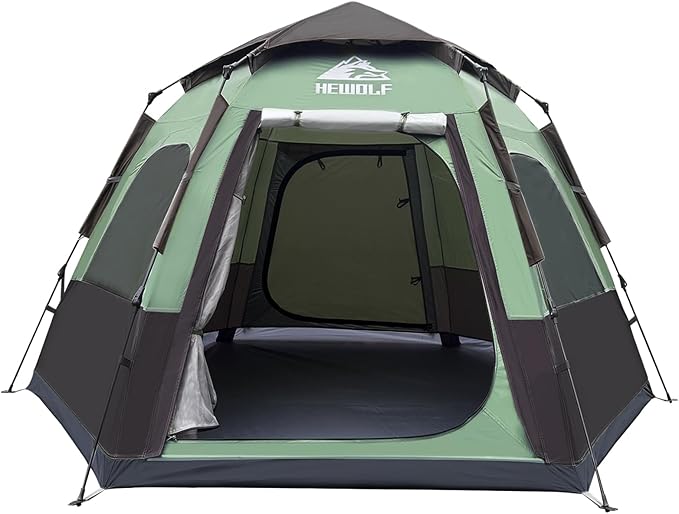 Hewolf 2/3/4 Person Camping Tent - Instant Pop Up Waterproof 2 Doors Tent with Easy Setup | 3-Season Hexagonal Dome Design...
