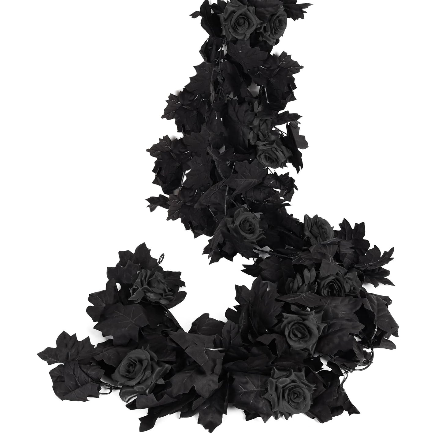 RECUTMS Black Artificial Flower Garland Fake Rose Vine Hanging Rose Vines Fall Maple Garland with Floral,Black Hanging Flowers for Gothic Wedding Decor Autumn Party Halloween Decor