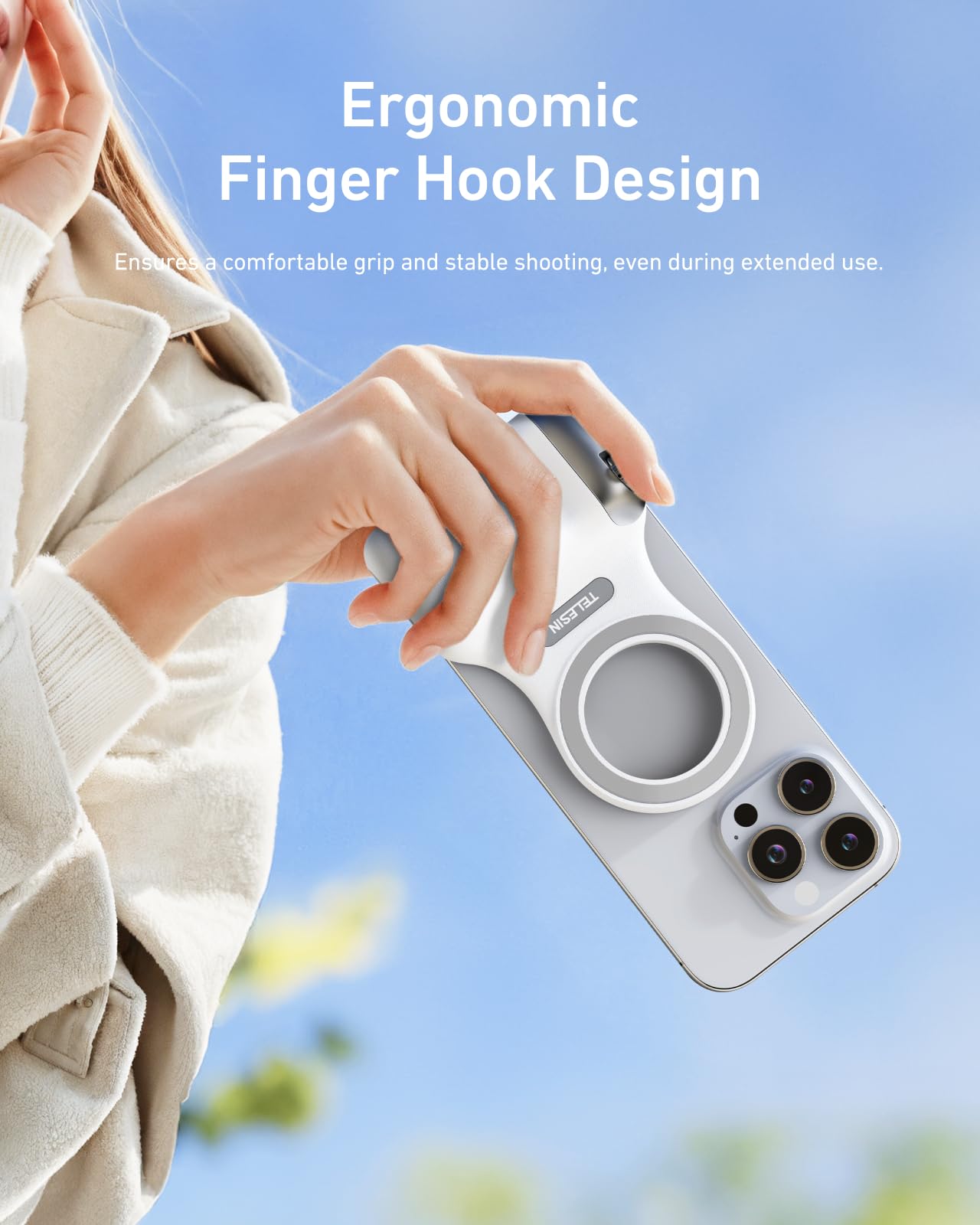 Telesin Fun Shot Magnetic Phone Camera Dslr Style Shutter Grip For Iphone & Android With Detachable Wireless Shutter Button - 1/