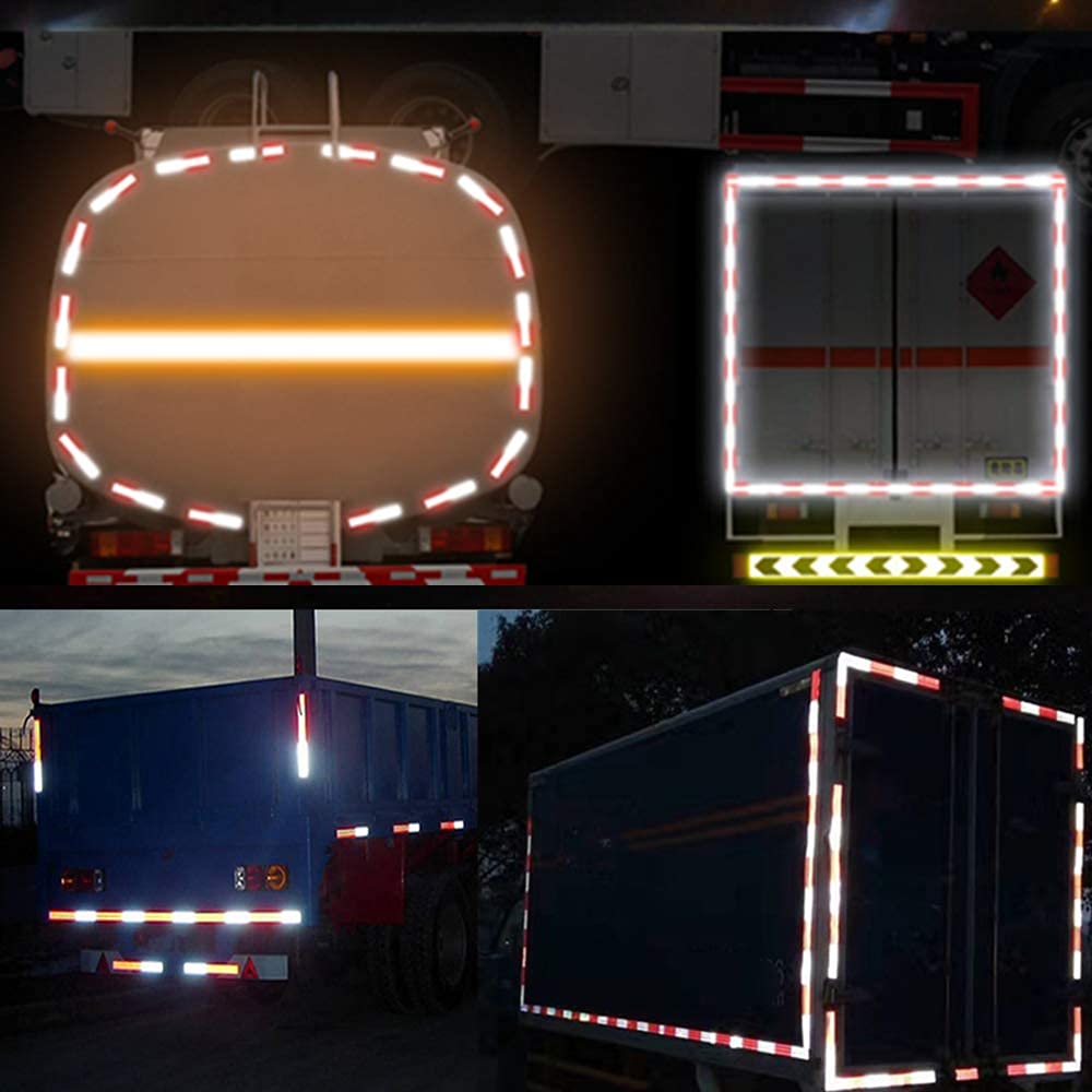 WAENLIR 2 inch x 160Feet Dot Reflective Tape Outdoor Waterproof High Visibility Safety Tape, Red and White Adhesive Conspicuity Tape for Trailer, Cars, Trucks, Cinta reflectiva para camiones