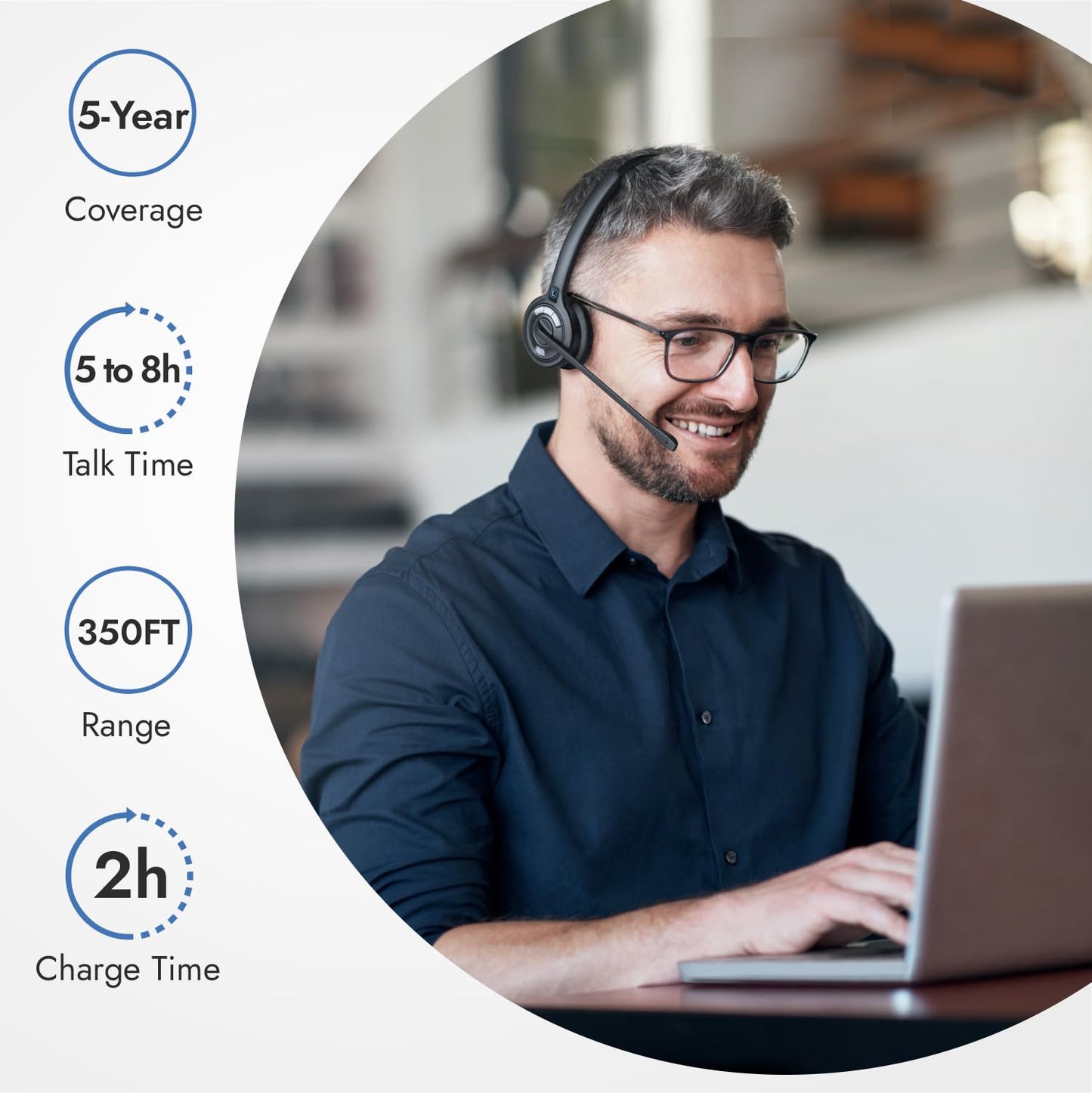 Leitner Lh270 2-In-1 Wireless Dect Headset With Mic - Computer And Telephone Compatible - Not Bluetooth - 5 Year Warranty