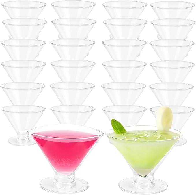 25 Pack Disposable Plastic Martini Glasses 5oz, Sturdy Mini Cocktail Cups for Champagne, Wine, Ice Cream, Unbreakable Clea...