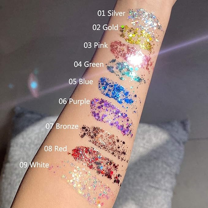 Mermaid Sequins Body Glitter Gel, Make Up Long Lasting Glitter for Body Face Hair Eyeshadow, Music Festival Party Carnival Long Lasting Face Glitter, No Glue Needed and Easy to Remove. (Blue)