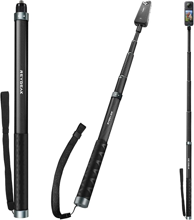 REYGEAK 59 Inch Invisible Selfie Stick for Insta360 X4,Extension Selfie Pole with 1/4 Screw,Carbon Fiber Waterproof Long M...