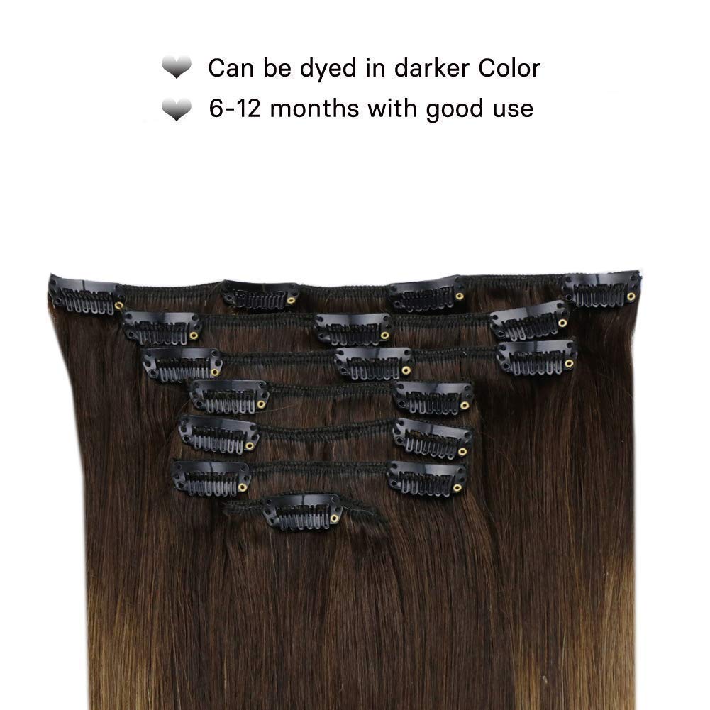 LaaVoo Clip in Hair Extensions Real Human Hair Darkest Brown Balayage Chestnut Brown Mix Ash Blonde Balayage Human Clip in Exten