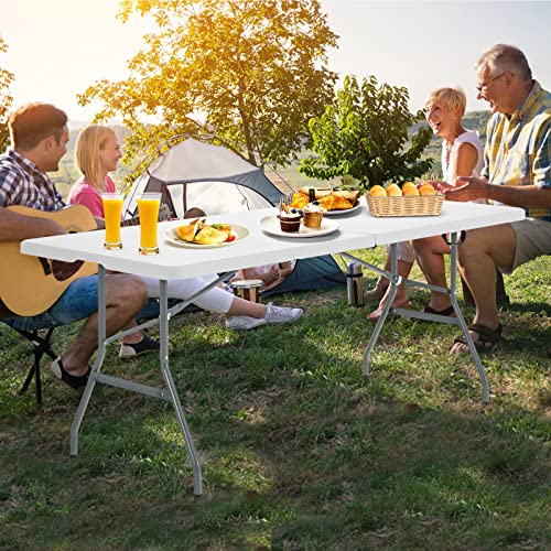 Goplus 6ft Folding Table, Indoor Outdoor Foldable Plastic Folding Tables, Heavy-Duty Rectangular Fold Up Table w/Handle, P...