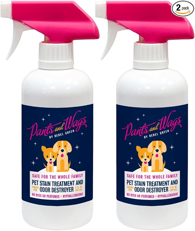 Rebel Green Pants & Wags Magical Pet Stain Treatment & Odor Destroyer - Orange Blossom & Chamomile - Hypoallergenic - No Dyes or Perfumes -16 oz - 2-Pack