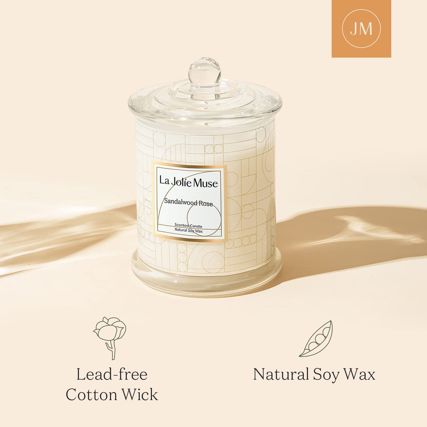 LA JOLIE MUSE Sandalwood Rose Scented Candles, Birthday Gifts for Women, Best Friends Female, House Warming Candle Gift, Natural Soy Luxury Candle, 75 Hours Burning Time
