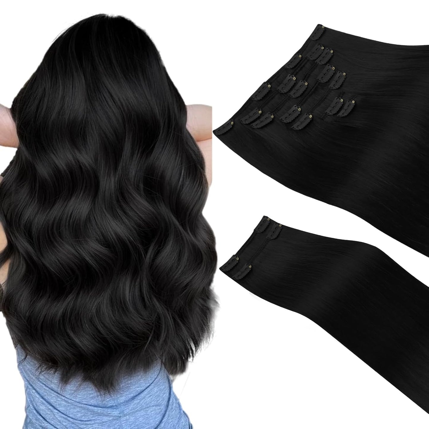 HOTBANANA Clip in Hair Extensions Real Human Hair, 150g 9pcs 24 inch Auburn Ginger Straight Remy Clip in Extensions Full Head fo