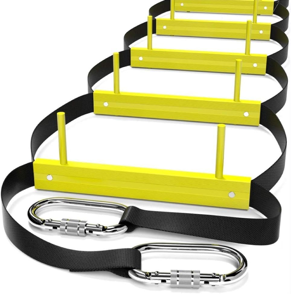 ISOP Fire Rescue Ladder 2 Story 13 Foot with Mounting Anchors | Retractable Ladder for 2 Story Homes | Compact & Portable | Hanging Rope Ladders Suitable for Balcony & Windows Escape - Certified