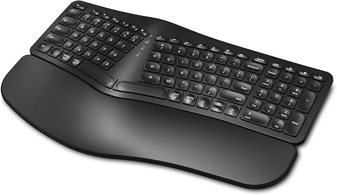 EDJO Ergonomic Wireless Keyboard Rechargeable, Bluetooth/2.4G Wireless Keyboard with Cushioned Wrist Rest, Multi-Device, S...