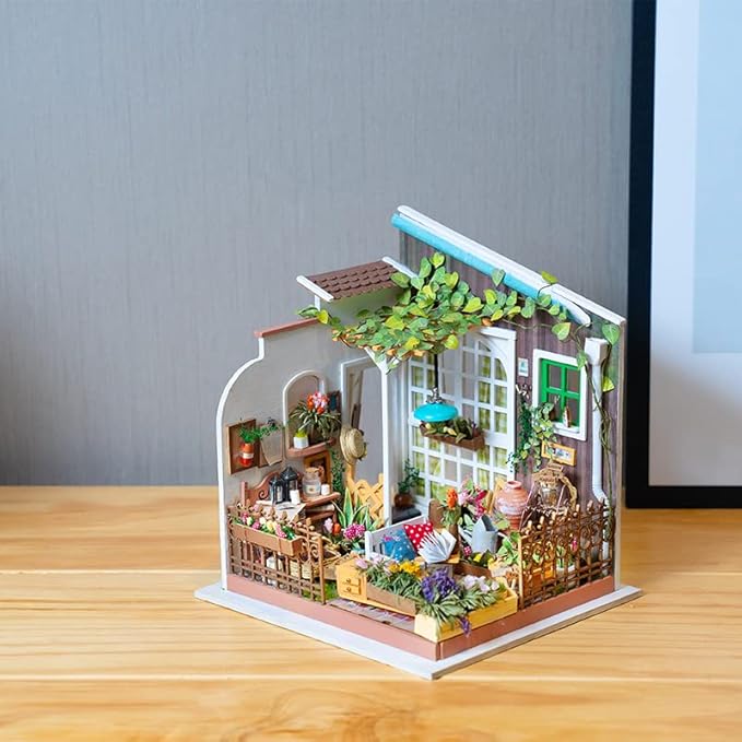 ROBOTIME DIY Miniature Dollhouse Kit Garden House with Furniture Sets Best Birthday Gifts for Adults