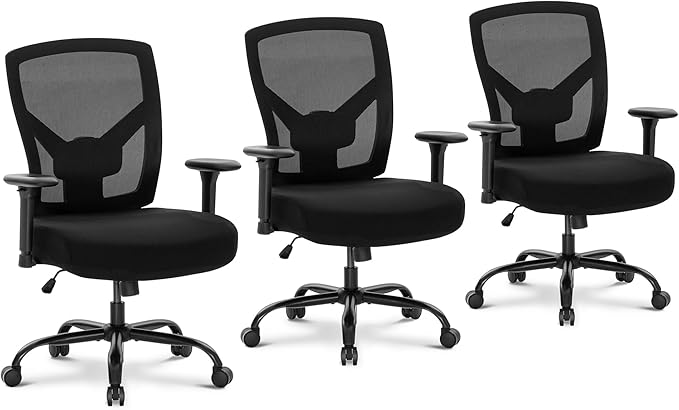 MAISON ARTS Ergonomic Mesh Office Chair Set of 3, Mid-Back Computer Desk Chairs with Lumbar Support, 500 lbs Capacity Swivel Chair with 3D Adjustable Arms, Wide Comfy Seat and Wheels