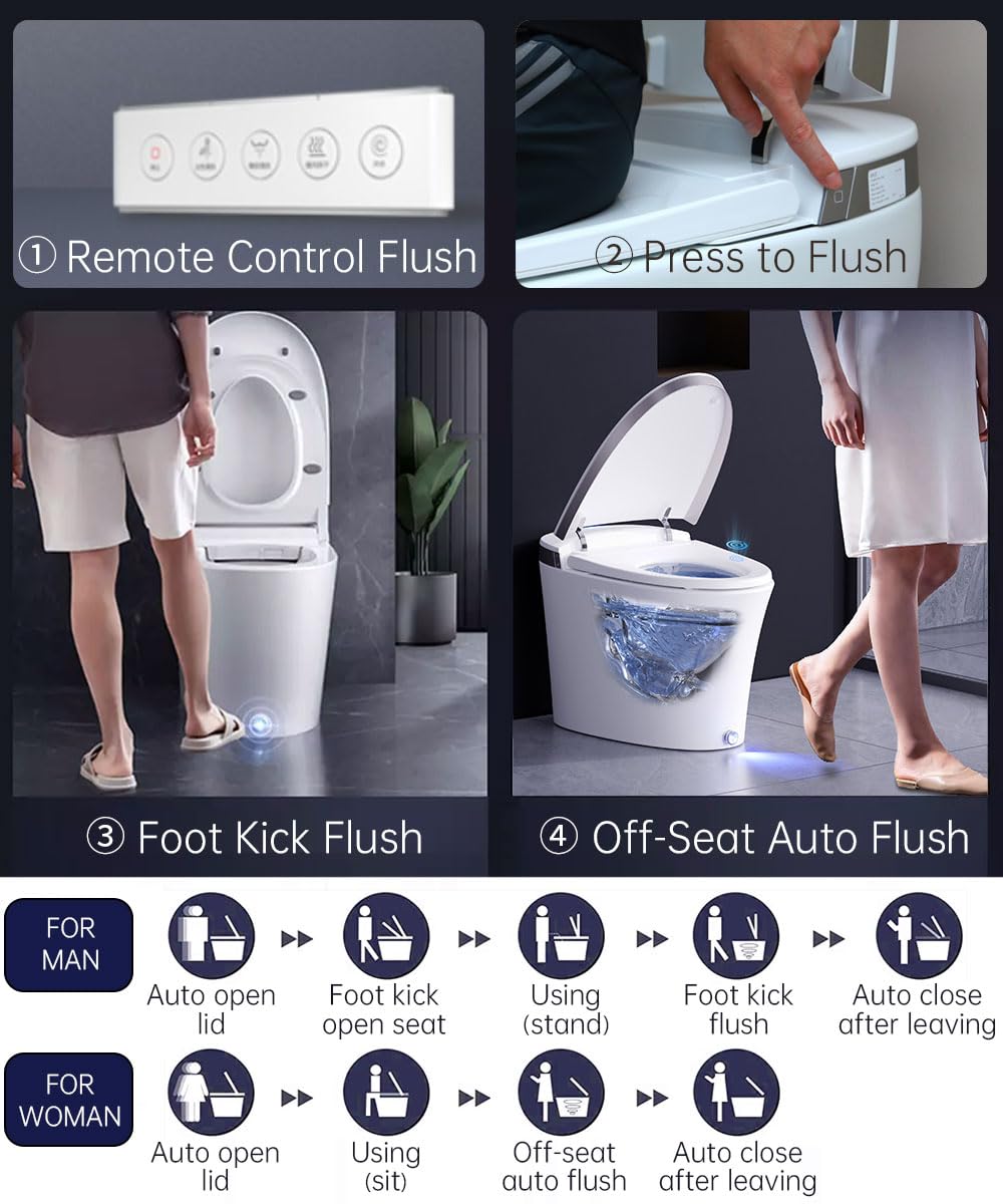 EPLO Luxury Smart Toilet with Auto Open/Close, Foam Dispenser, ADA Comfort Height Heated Seat, Warm Water/Dryer, Modern Elongated Bidet Toilet with Night Light for Bathrooms - iX7