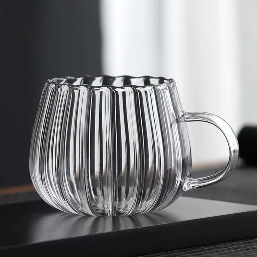 RQPQBO Clear Classic Glass Halloween Cups with Handle 12 Oz- Heat-Resistant Cute Pumpkin Coffee Mugs for Home, Office, Party Drinking Cups Microwave Safe (2Pcs)