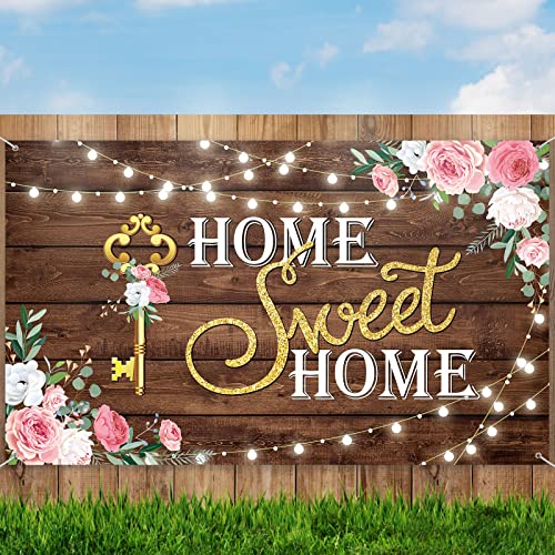 House Warming Party Decoration Home Sweet Home Banner Backdrop Photography Key Shining Lights Background Pink Floral Woode...