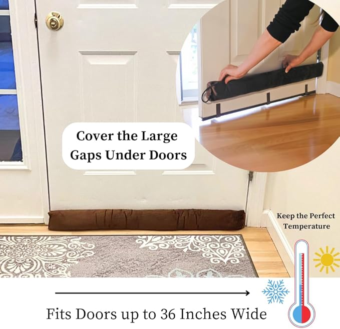 Evelots Cold, Hot Air Door Draft Stopper - Strong Metal Clips - Block Cold Air, Noise, Dust - Warm & Quieter Home- No Need to Bend Down- 36 Inch Wide - for Door Gaps up to 1 Inch - Save Energy