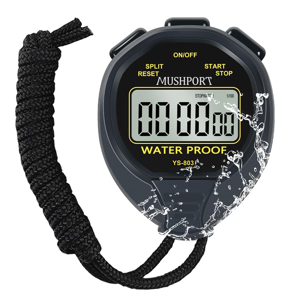 MUSHPORT Waterproof Stopwatch Timer Only Stopwatch Mode, ON/Off Silent Large Display Simple Operation, Without Clock Date Countd
