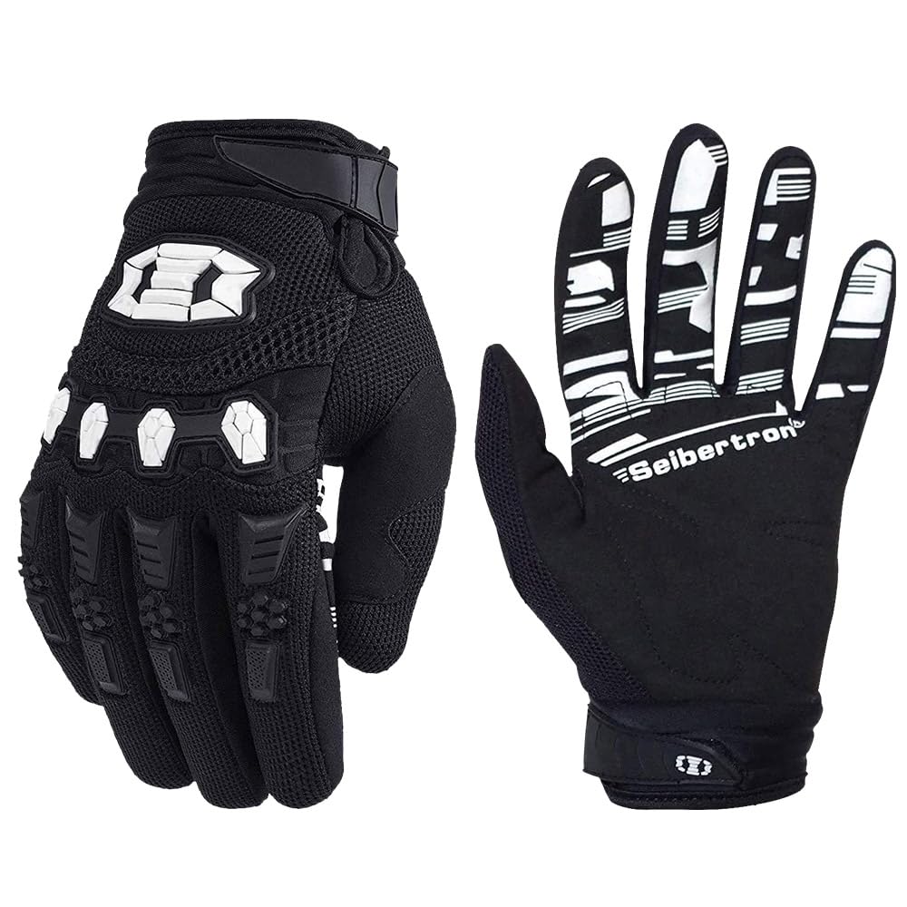 Seibertron Youth Unisex MX ATV MTB Racing Gloves - Full Finger Touchscreen Glove for Bicycle Cycling Mountain Biking Motorcycle and Motocross Black XS