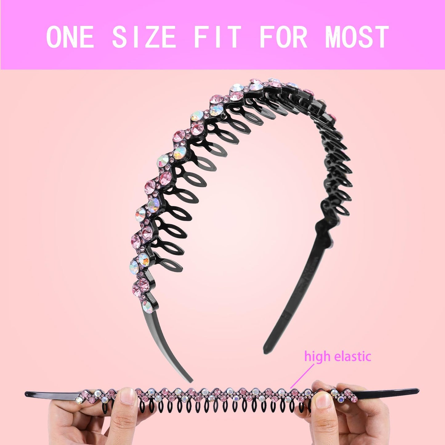 Cutewing Rhinestone Headbands with Teeth Non Slip Tooth Comb Headband Sparkly Crystal Plastic Hairband High Elastic Hair Hoop Ha