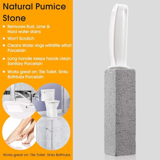 2 Pack Toilet Cleaner Hard Water Build up Remover with Ergonomic Handle, Pumice Stone Cleanning Tool Stain Hard Water Ring Cleaner for Toilet, Pool, Bathroom, Sink