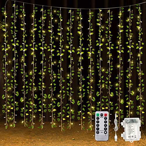 Unittype 15 Pcs 6.6 ft 300 LED Fake Ivy Vines Window Curtain String Light for Bedroom, Artificial Hanging Ivy Vines Plant ...