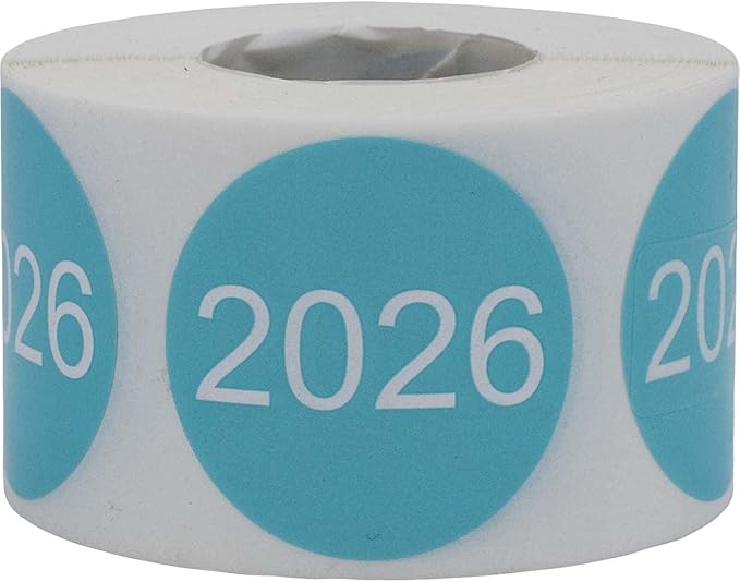 InStockLabels 2026 Year Stickers (Teal) - 1.5", 500 Round Stickers Per Roll – Round Labels for File Folders, Sticker Labels for End of Year Organization, Circle Stickers for Office & Home Use
