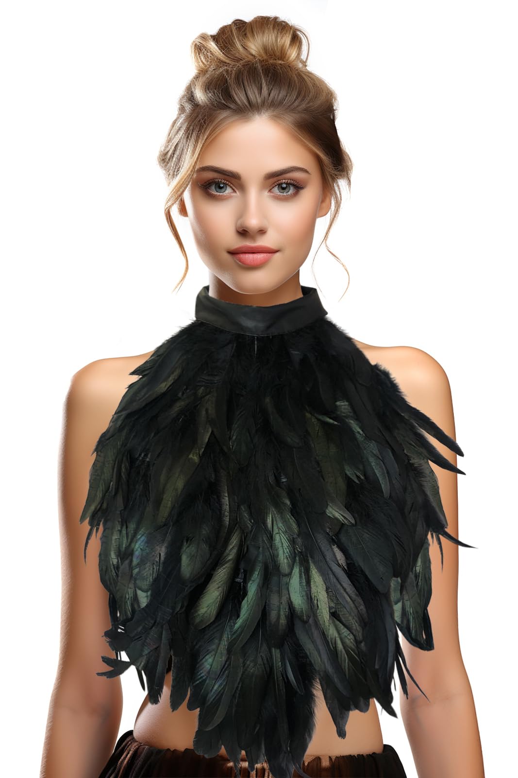 HOMELEX Feather Cape Shawl Costume Black Witch Wings Collar Adult Crow Maleficent Neck