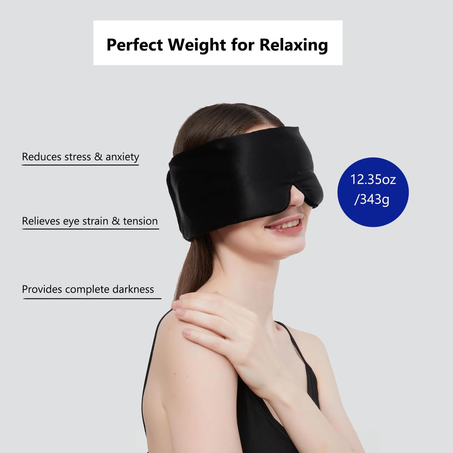 Weighted Facemask Silk ALASKA BEAR Eye Mask for Sleeping, Wraparound Style Compression, Wide Headband and Large Ear Coverage, Microwavable Beads Filled