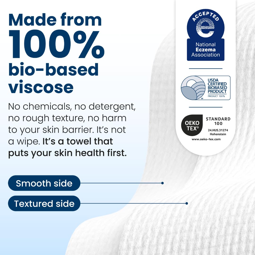 Clean Skin Club Clean Towels XL™, 100% USDA Biobased Face Towel, Disposable Face Towelette, Eczema Association Accepted, Makeup Remover Dry Wipes, Ultra Soft, 50 Ct, 1 Pack