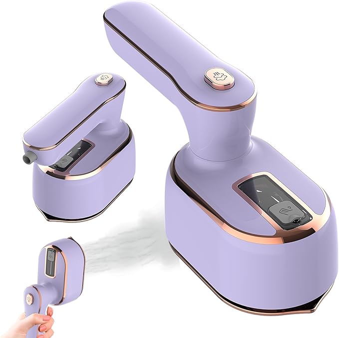 Portable Steam Iron，970W Dry Wet Dual Ironing Steam Hanging Ironing Machine，20S Rapid Preheating Large Water Tank Iron with Ergonomic Handle, Suitable for Home, Travel, Dormitory & Office (Purple)