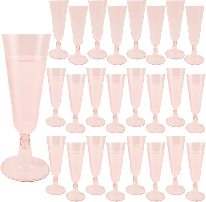 GQYJENTLX Champagne Flutes Plastic,25 Pack Disposable Champagne Glasses,Clear Stemless Shot Cocktail Martini Wine Glasses,...