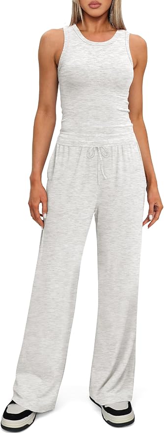 Darong Women's 2 Piece Outfits Lounge Sets Sleeveless Tank Tops Wide Leg Pants Sets Tracksuits Match Sets