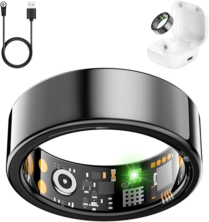 Smart Health Ring for Women Men, Fitness Tracker Ringwith Heart Rate, Blood Oxygen, Sleep Tracker, stepTracker, No Subscription Fee,lP68 Waterproof Smart Ringfor iPhone & Android (Black. 6#)