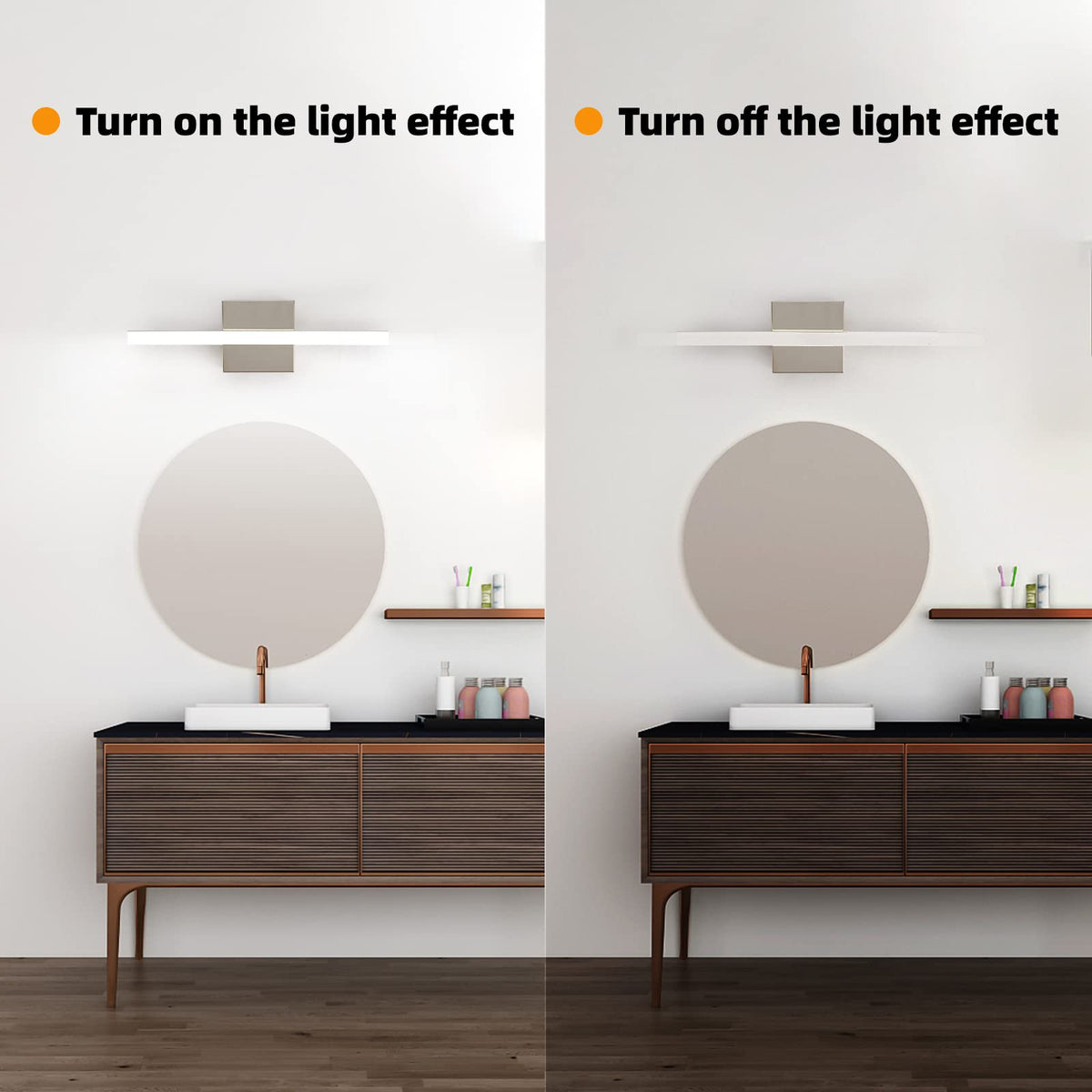 kinyota Modern LED Vanity Lights for Bathroom 1 Pack 16IN 9W Daylight White Chrome Bathroom Light Fixtures Lights Over Mirror Vanity Lighting Fixtures Vanity Light