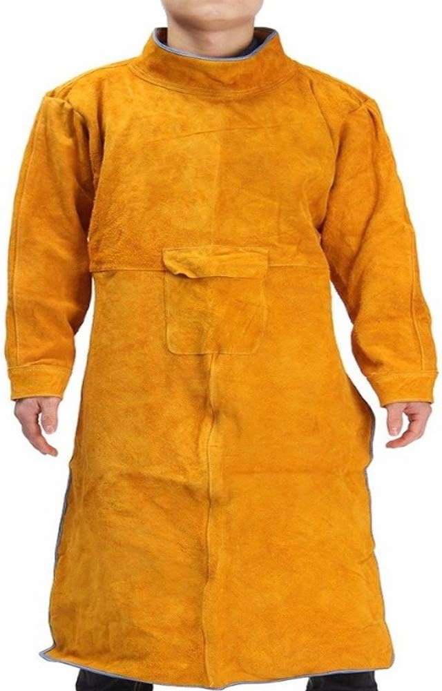 Leather Welding Apron with Sleeves,Heavy Duty Welding Jacket,Heat Flame Resistant Welder Apron for Men