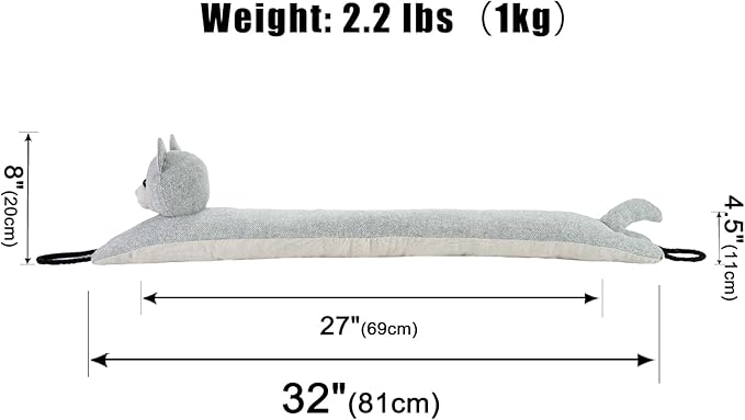 Marwood Under Door Draft Stopper Decorative Wind Stopper 32 inch for Door & Window, Weighted Animal Air Draft Stopper Snake Noise Blocker for Bottom of Door with Hanging Loops - Grey Cat